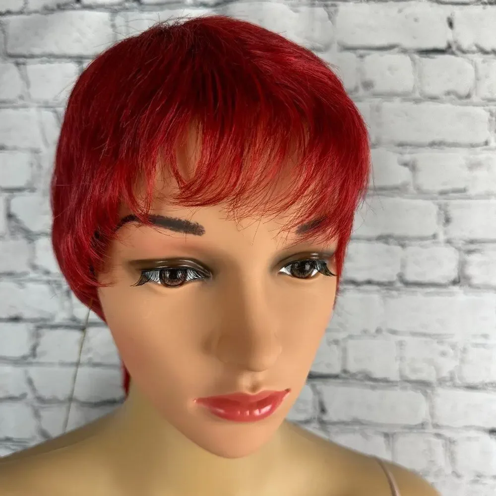 Womens Orange/Red Wig Short Wispy Bangs